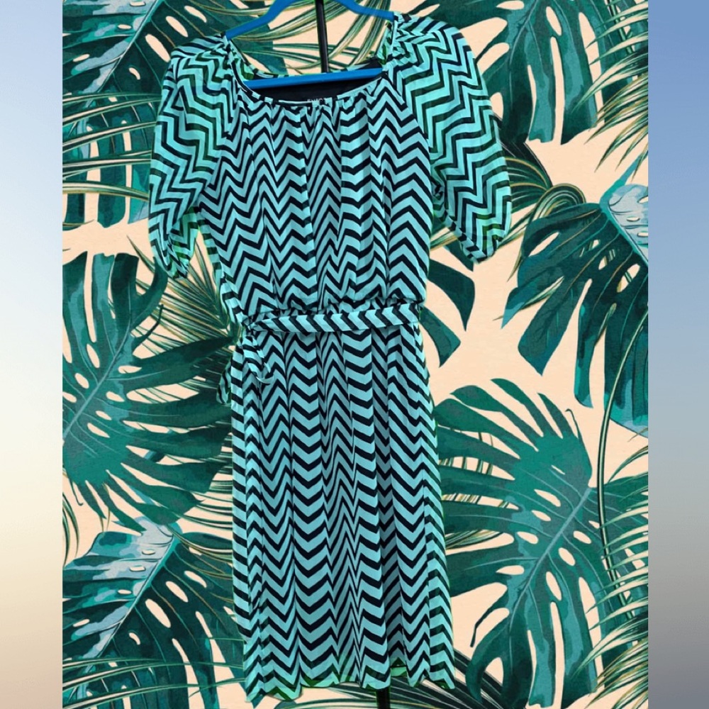 NWOT Teal & Black Chevron Print Dress 👗